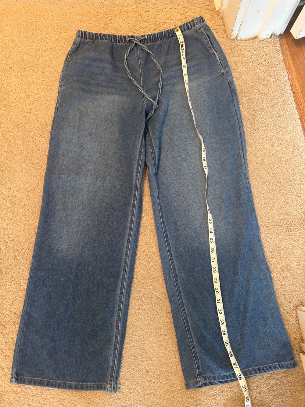 Vanilla Star Women's Wide-Leg Drawstring Jeans - Dark Blue - Picture 4 of 5